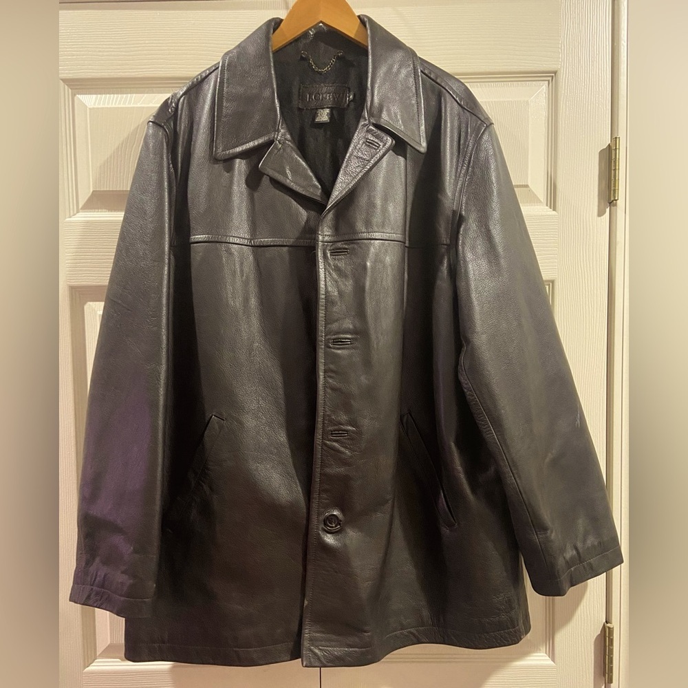 J. Crew Mens X-Large Brown Leather Jacket Car Coat Button Front Luxury Old Money